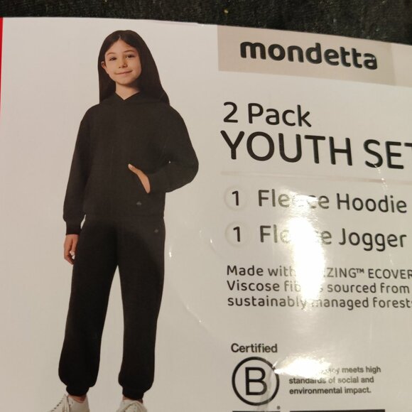 NWT Mondetta Girl 2 Piece Fleece Set Hoodie Jogger Black Sz M(10-12) $60 10HL340 - Picture 1 of 1